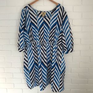 Blue and White Geometric Print Dress